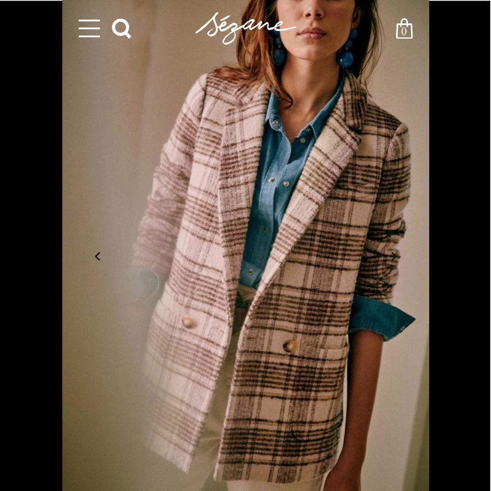 Sezane NEW nwt Boston Checks BARTHES JACKET button down collared blazer